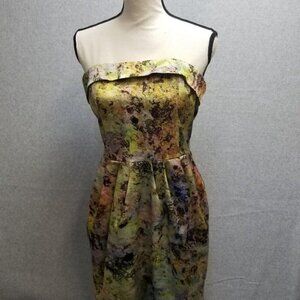Mcginn Strapless Dress Cooling Magma Sz 10 Watercolor Artsy Cocktail Pockets!